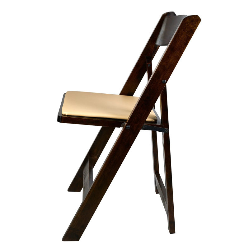 ToughWood  Folding Chair with Padded Seat, 4 Chair Bundle by Chivari, Walnut/Beige