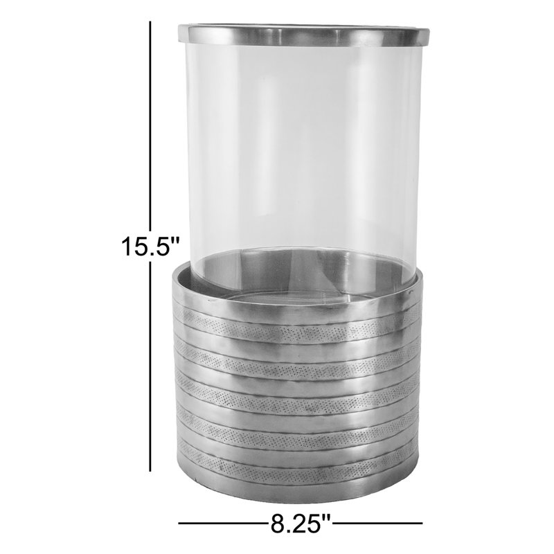 15.5'' H Glass Tabletop Hurricane, Brass