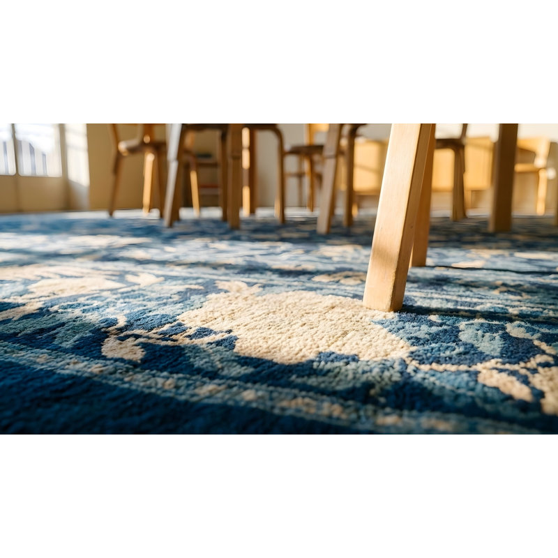 Antique Large Wool Blue Hand Knotted Pile Rug
