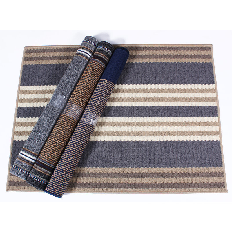 Tapis rayé bleu / beige / brun en laine Adriyel, Rectangle 3 pi x 5 pi