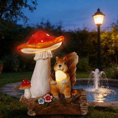 Solar Squirrel & Mushroom Garden Statue – Glowing Acorn + Mushroom Cap, Resin Weatherproof Outdoor Decor For Yard, Patio, Lawn, Balcony, Unique Gift For Mom Grandma