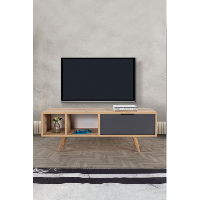 Meuble télé, 7.09" H x 51.18" W x 13.78" D, Walnut; White