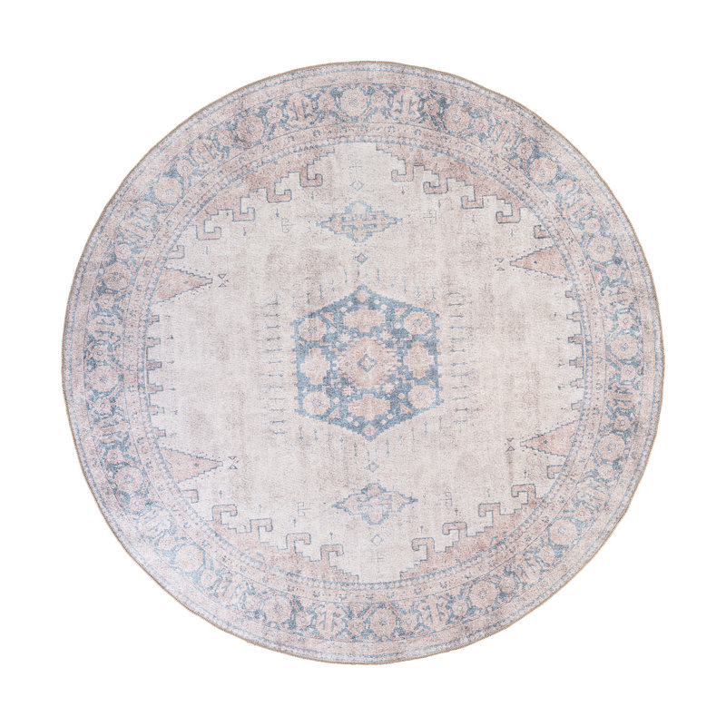 Labarbera Vintage Machine Washable Beige Non-Slip Backing Area Rug, Round 7'10"