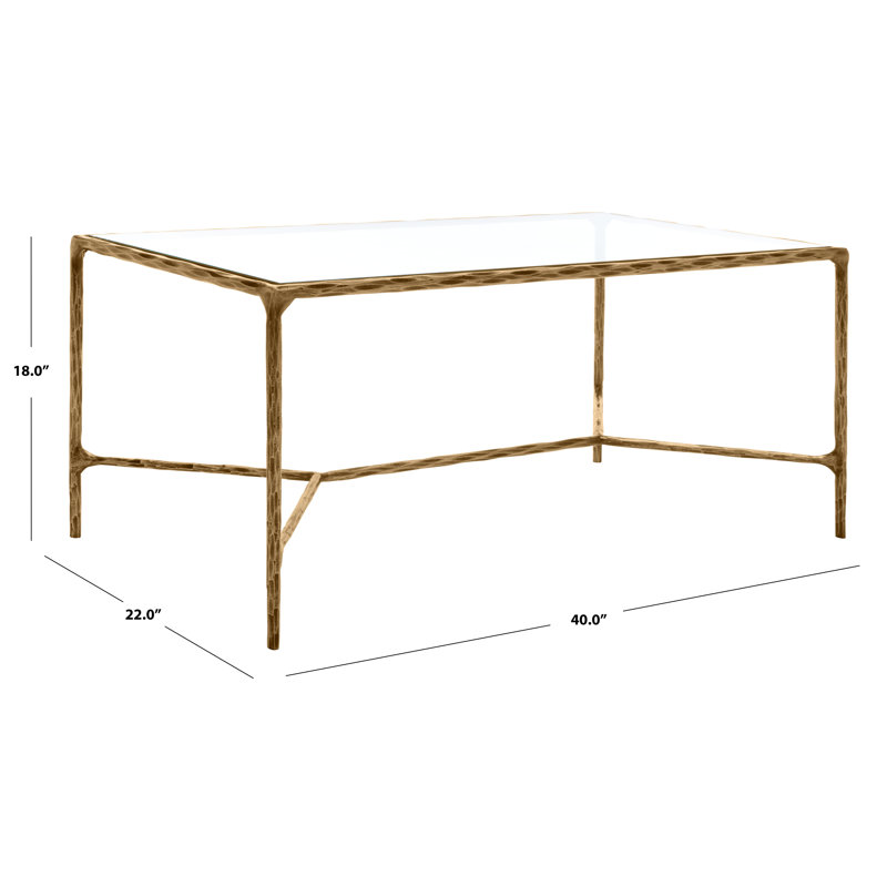 Table basse en fer Evelynn H 18 po x l 40 po, Laiton, Clair