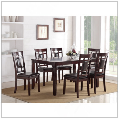 Modern Contemporary 7Pc Dining Set Espresso Finish Unique Eyelet Back 6X Side Chairs Cushion Seats Dining Room Furniture