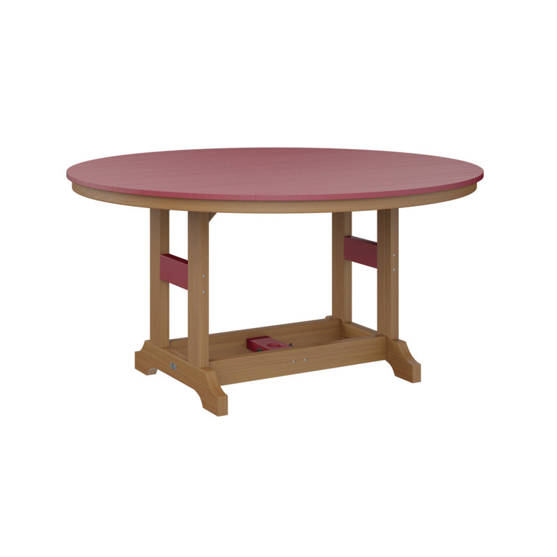 Garden Classic Outdoor Round Dining Table, Antique Mahogany, Scarlet Red