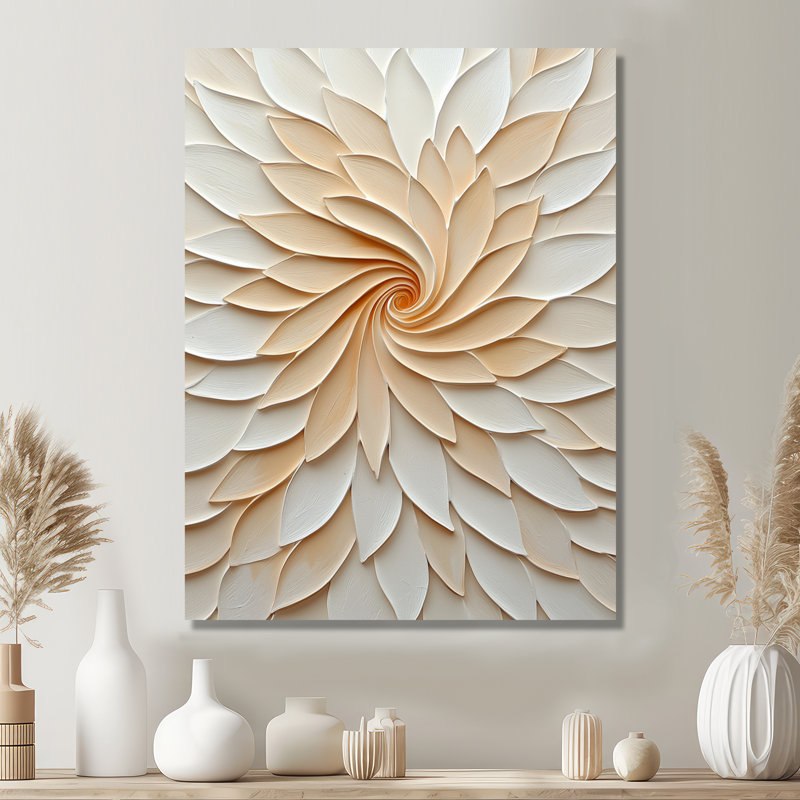 Abstract Beige Petal Flame Swirl - Botanicals Metal Wall Decor, Modern Metal Print, 44" H x 34" W x 0.84" D