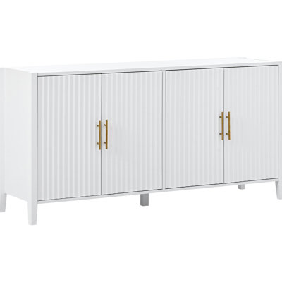 Armoire en bois blanc avec motif en vagues et poignées en métal - Fournit un rangement efficace pour le couloir, le vestibule, le salon, la pièce décorative en U, le motif en bois, la fabrication