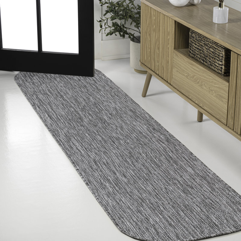 Montalvo Modern Minimalist Radius Corner Solid Gray Indoor/Outdoor Rug, Novelty 2' x 8'