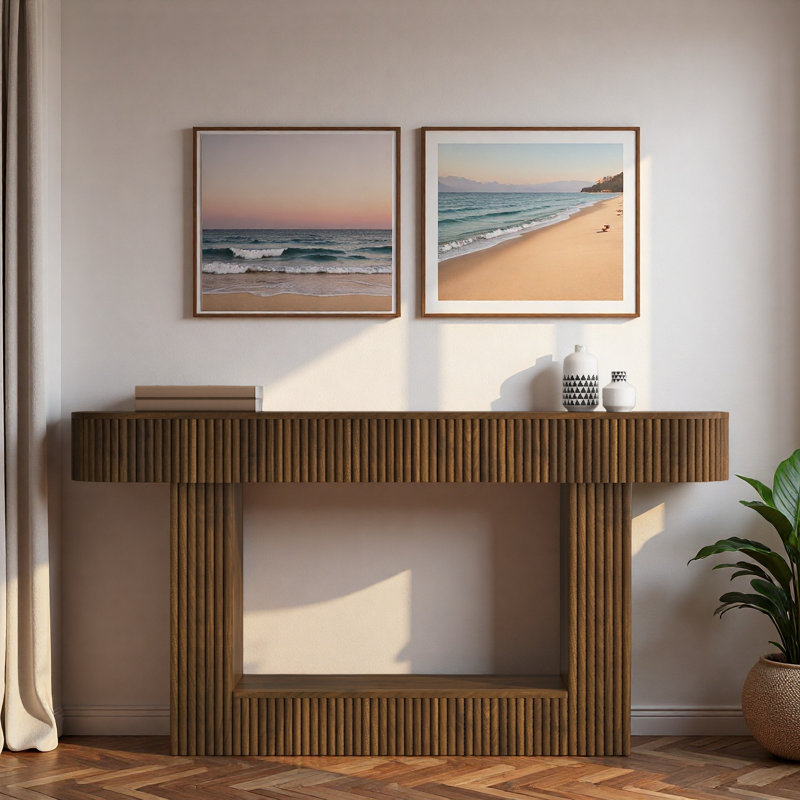 Table de console 62,9 po avec plateau incurvé spacieux et conception rainurée