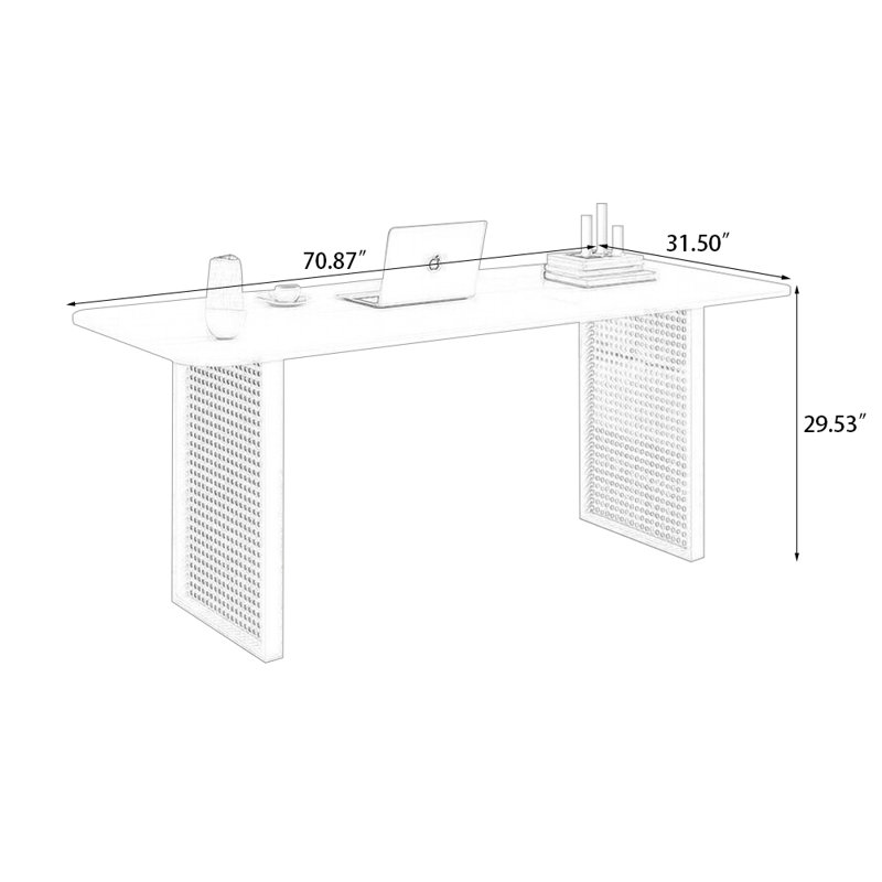 Bureau blanc rectangulaire en bois manufacturé, H 29,53 po x l 70,87 po x P 31,5 po