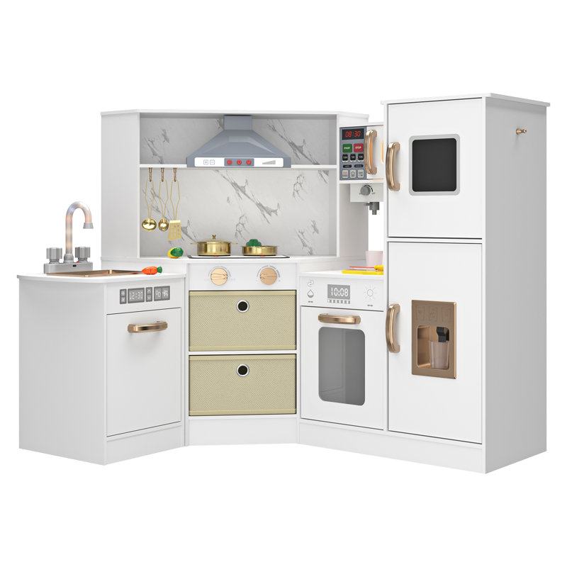 Ensemble de jeu de cuisine, jeu de cuisine pour enfants en bois avec lumières et sons réels