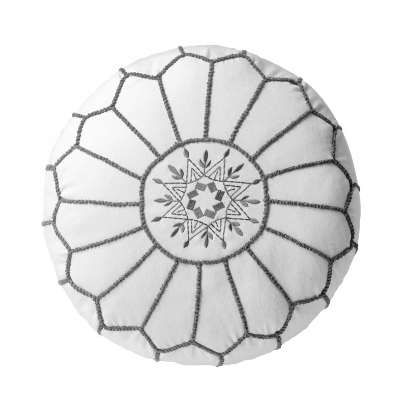 Edsell Upholstered Pouf, White Cotton