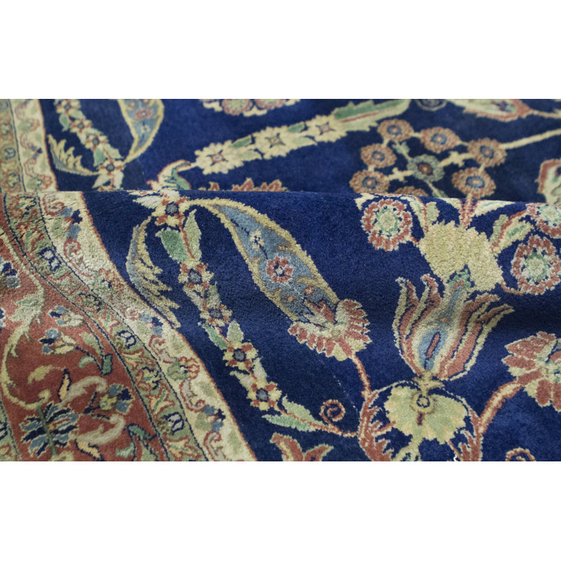 Tapis bleu marine et rouille de haute qualité noué à la main