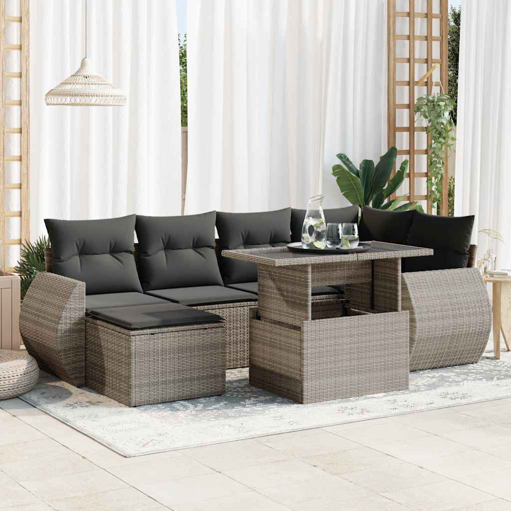 Vidaxl 7-Tlg. Garten-Sofagarnitur Mit Kissen Beige Poly Rattan