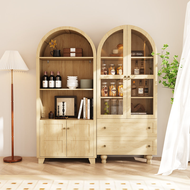 71'' Kitchen Pantry With Bookcases, Natural