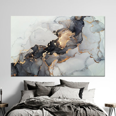 Elegant Black and Gold Marble Wall Art: Luxury Abstract Canvas Print,1P Wrapped Canvas