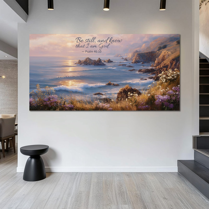 Large Eady - Inspirational Psalm 46:10, peinture sur toile, image murale religieuse pour la maison, œuvre d'art basée sur la foi en toile tendue, 28 po x 58 po