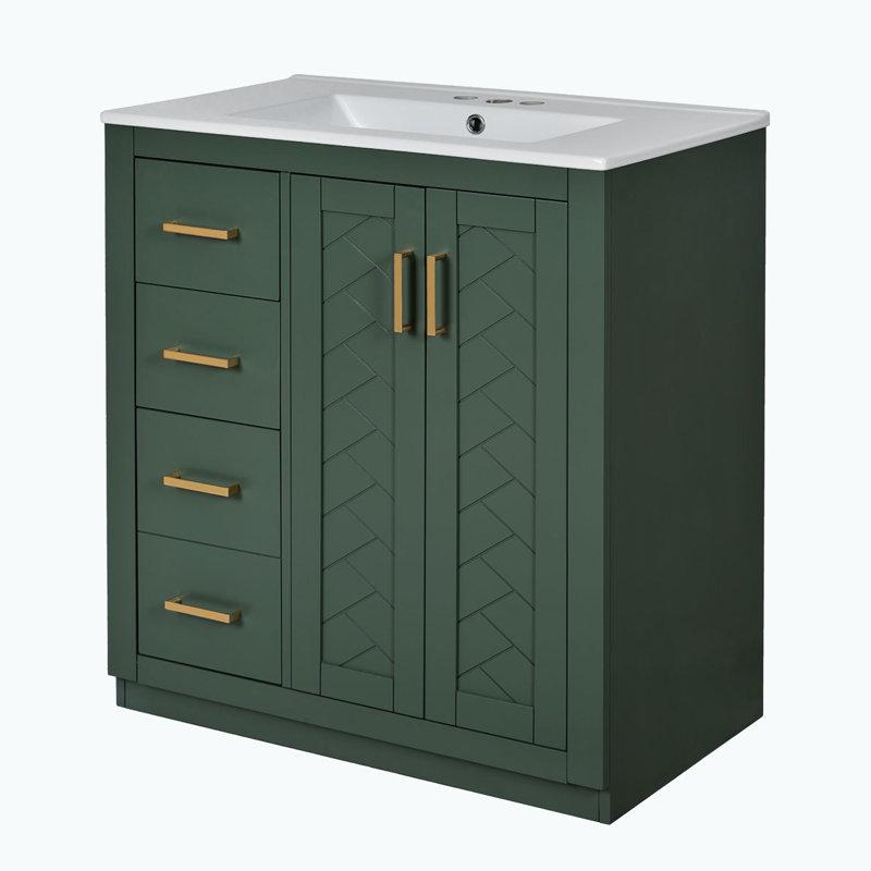 Bathroom Vanity with Ceramic Sink with 3 Drawers& Soft Closing Doors, Green