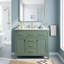 Meuble-lavabo moderne vert sur pied de 91 cm (36 po) avec lavabo en céramique, structure en bois massif, 4 tiroirs et 2 armoires de rangement. Robinetterie non incluse.-131217707