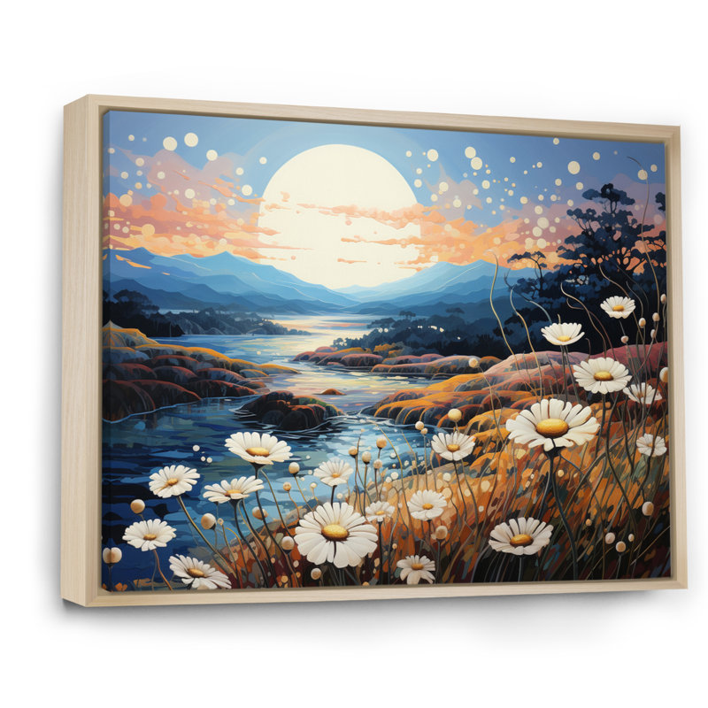 Mums Field Pointillism Dot I - Imprimé, Cadre naturel flottant, H 12 po x l 20 po x P 1 po