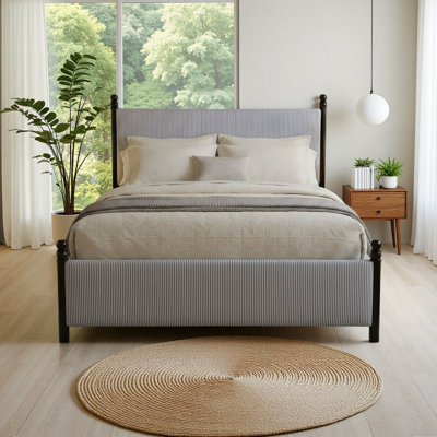 Striped Rubberwood Upholstered Bed