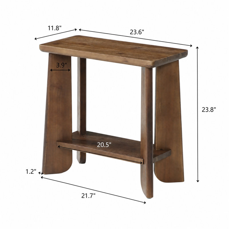 Ensemble de 2 tables de bout rectangulaires en bois massif 23,6 po avec tablettes, End Table Set of 2
