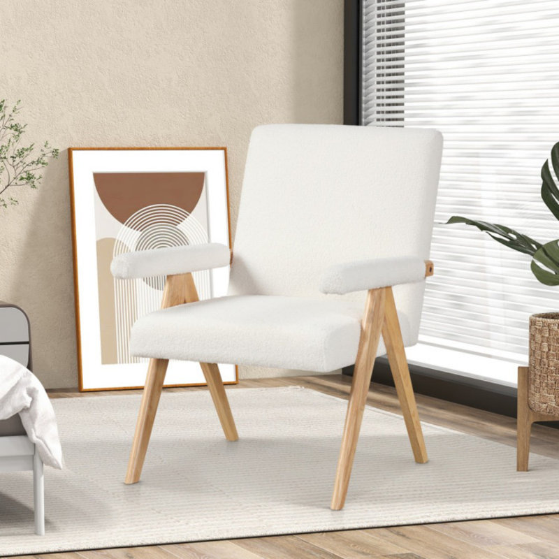 Chaise d'appoint Mid-Century moderne avec structure en bois d'hévéa et accoudoirs rembourrés