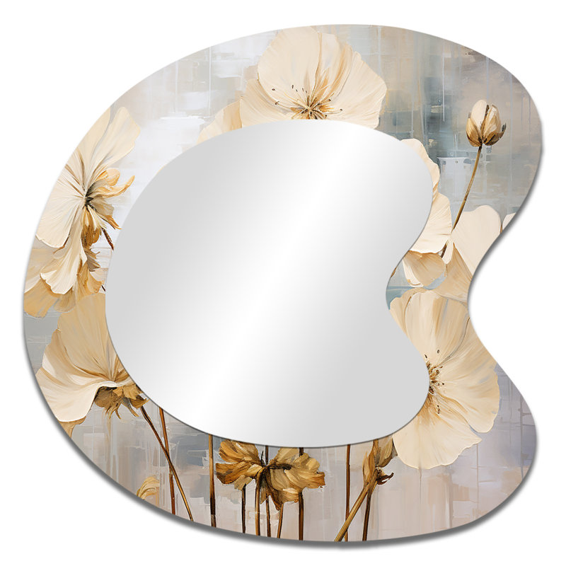 Miroir mural traditionnel irrégulier minimaliste avec géraniums beige et bleu, 33 po x 33 po