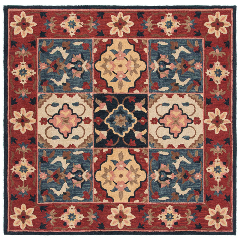 Hand Tufted Wool/Cotton/Latex Oriental Rug in Red/Gold, Square 7'