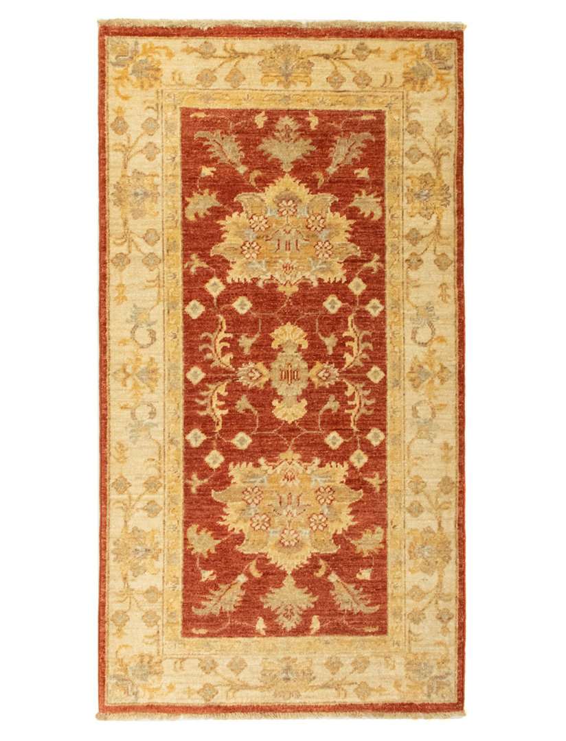 Handgefertigter Teppich Anna-Diane aus Wolle in Rot/Beige