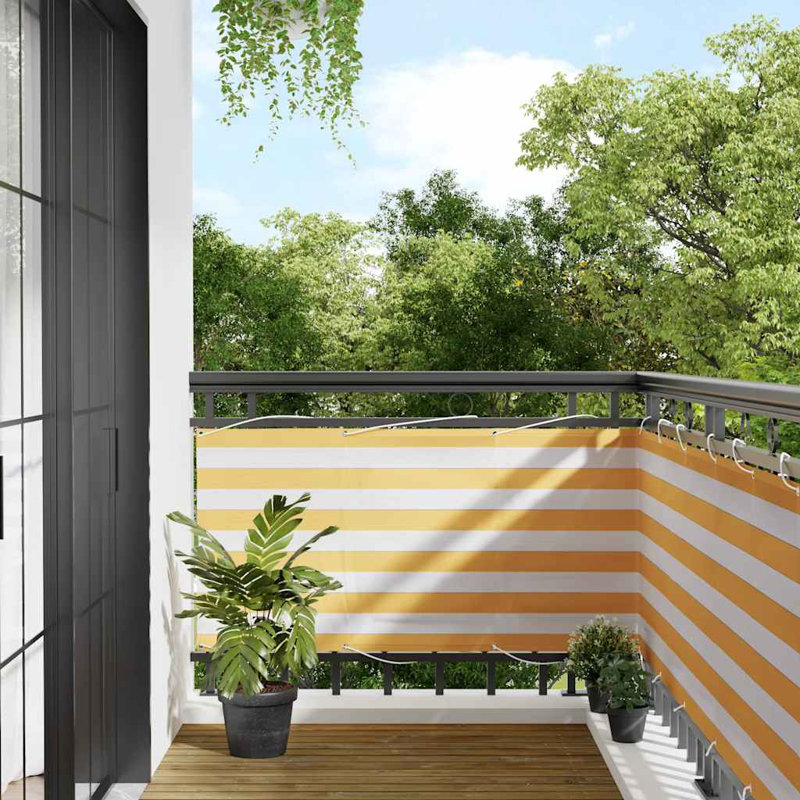 Balcony Screen Yellow And White Stripe, 75cm H x 1000cm W