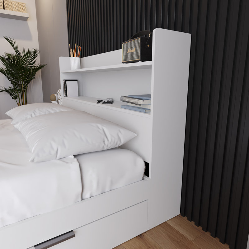 Laterika Bookcase Headboard, Blanc, Double