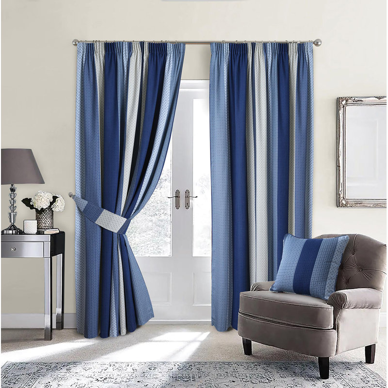 Naiya Polyester Room Darkening Pencil Pleat Curtains Pair, 168 W x 137 D cm, Blue