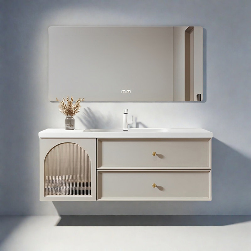 French cream style rest room bathroom cabinet, 47"