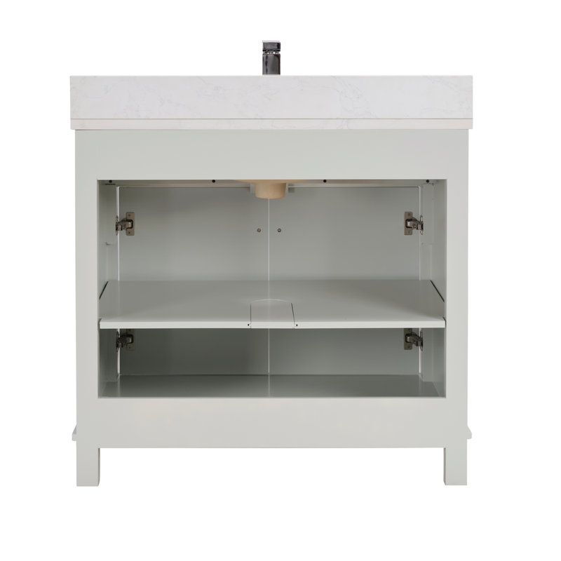 36" Solid Wood Sink Vanity With 1' Artificial Stone Top, Polished Chrome, Silver Strand