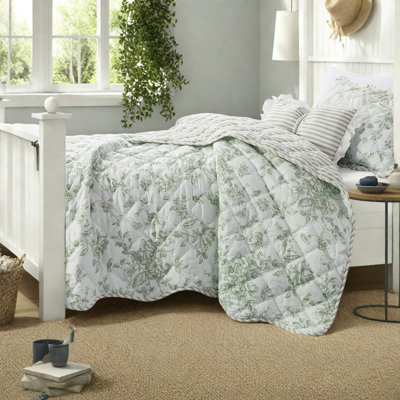 Ensembles de literie vert moderne, courtepointe florale en microfibre 3 pièces pour la maison