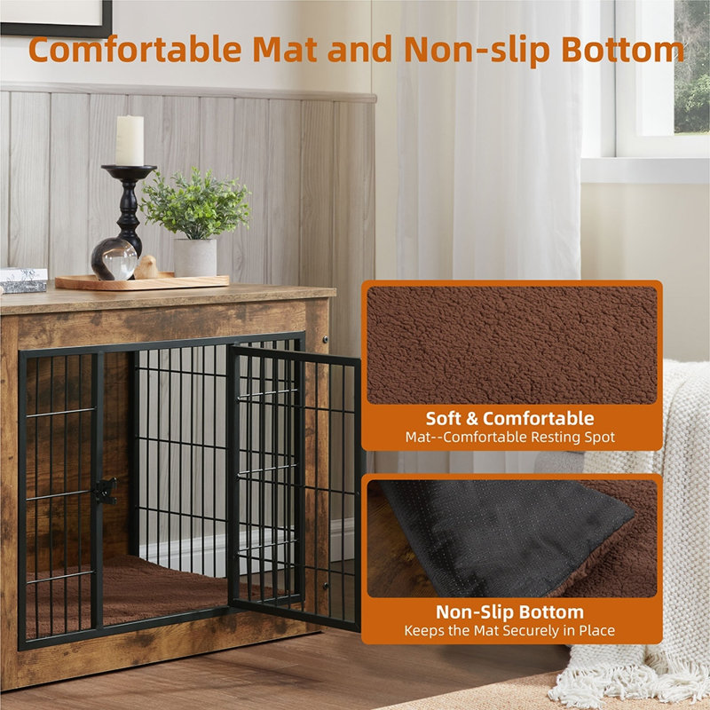 Furniture Style Dog Crate With Mat, Large (27.2" H x 25.6" W x 38.6" D)