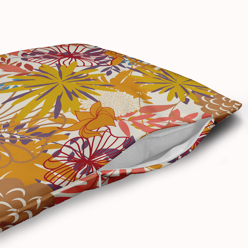 Floral Reversible Throw Pillow, 26" x 26", Mustard