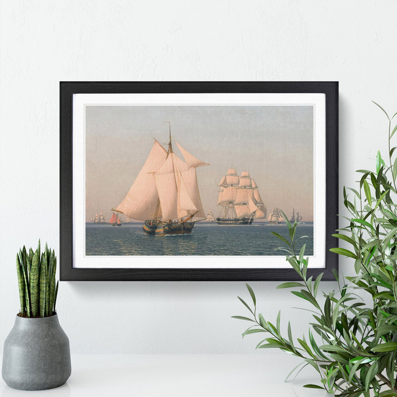 Ships Under Sail by Christoffer Wilhelm Eckersberg - Picture Frame Painting, 36cm H x 48cm W x 2cm D, Black Framed
