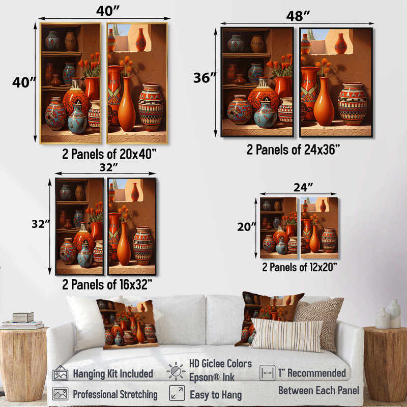 Mexican Terracotta Vases Orange Flowers - Large Floral Window Wall Art, Black, 36" H x 48" W, Floater Framed Print