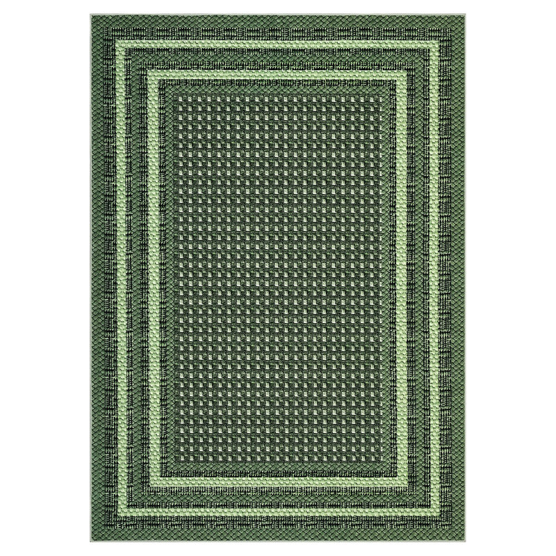 Machine Washable Area Rugs 5x7 Modern Bordered Rug for Bedroom Braided Nursery Carpets for Living Room Laundry Green, Green