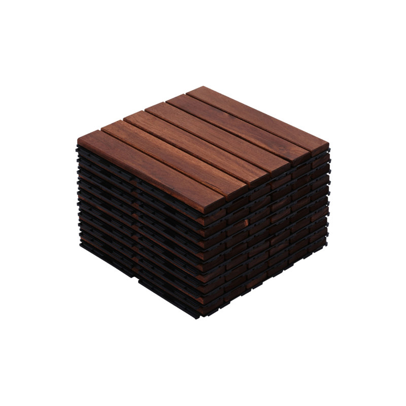 10 PCS Interlocking Deck Tiles Striped Pattern, Brown