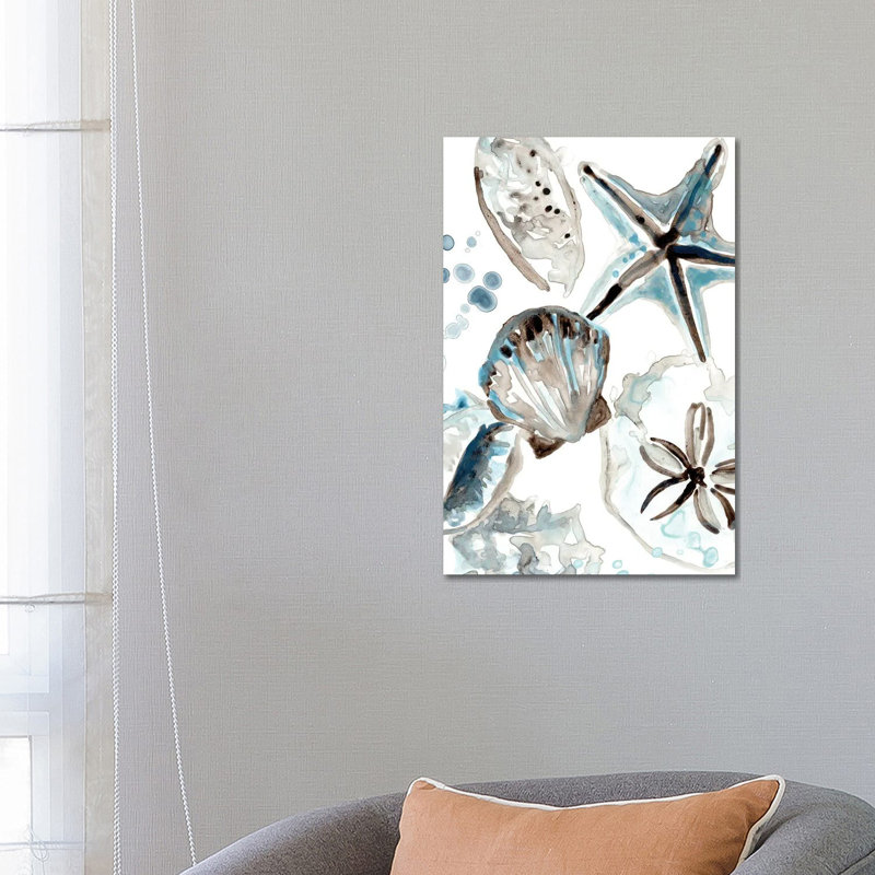Cerulean Seashells I by June Erica Vess - Wrapped Canvas Painting, 66.04 cm H x 45.72 cm W x 1.91 cm D