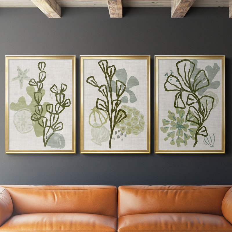 Coral Blockprint I, toile encadrée de qualité supérieure - prête à être accrochée, H 42,5 po x l 61 po x P 2,5 po, Cadre doré