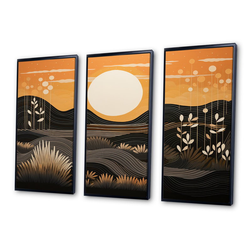 Blanc pleine lune au-dessus de la plage - ensemble de reproductions d'art mural côtier, Cadre flottant noir