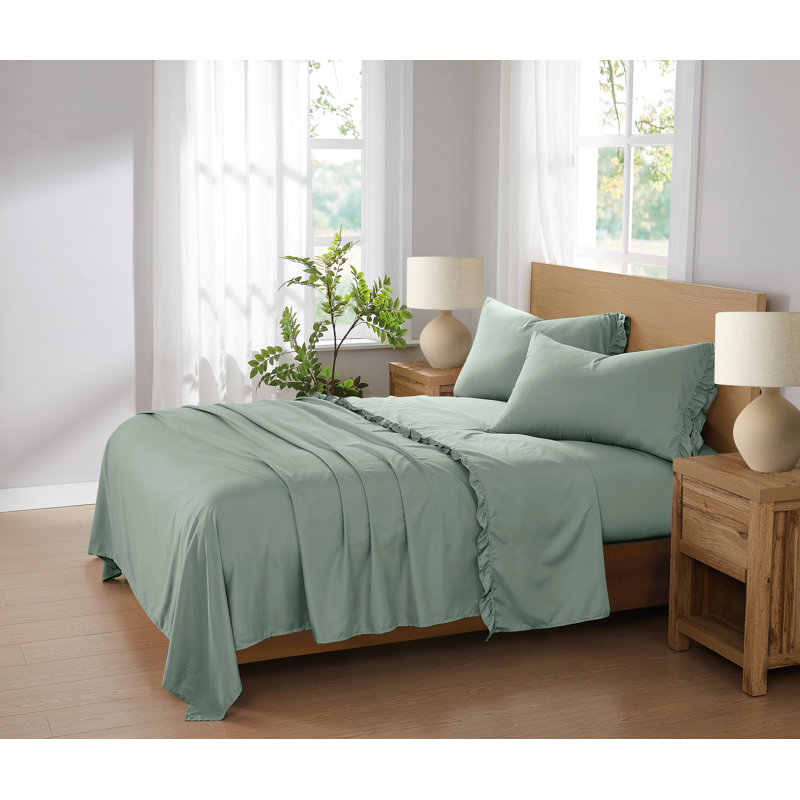 Truly Soft Solid Ruffle Sheet Set, Queen, Green
