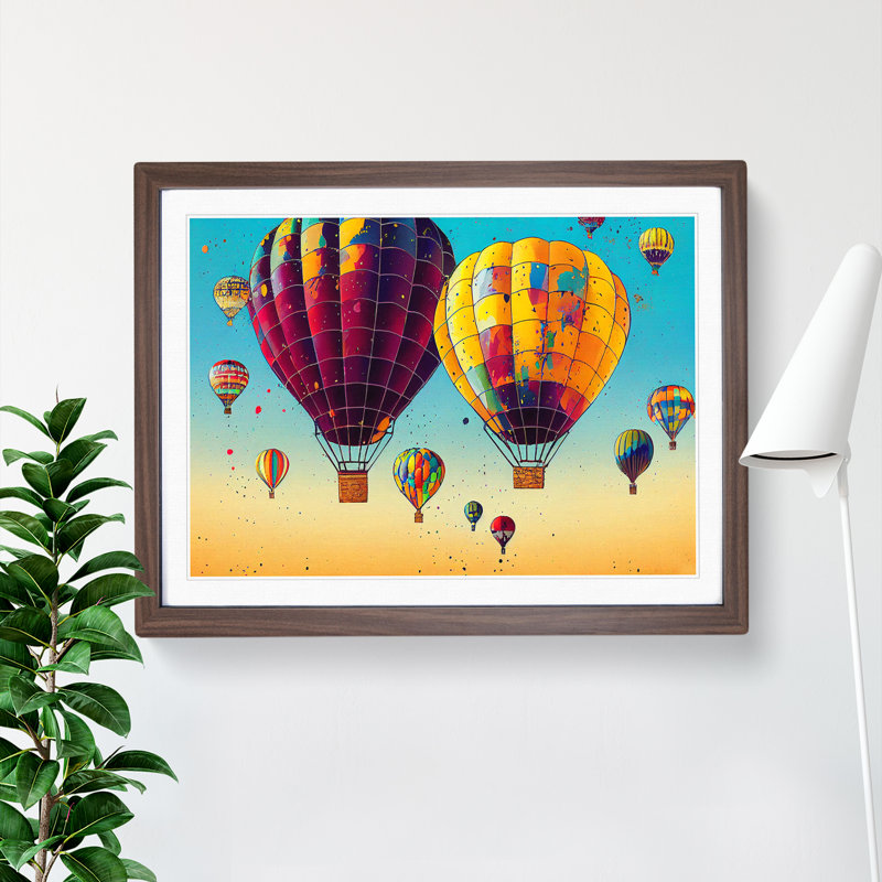 Splattered Hot Air Balloons Vol.2 - Framed Print, 46cm H x 64cm W x 2cm D, Walnut