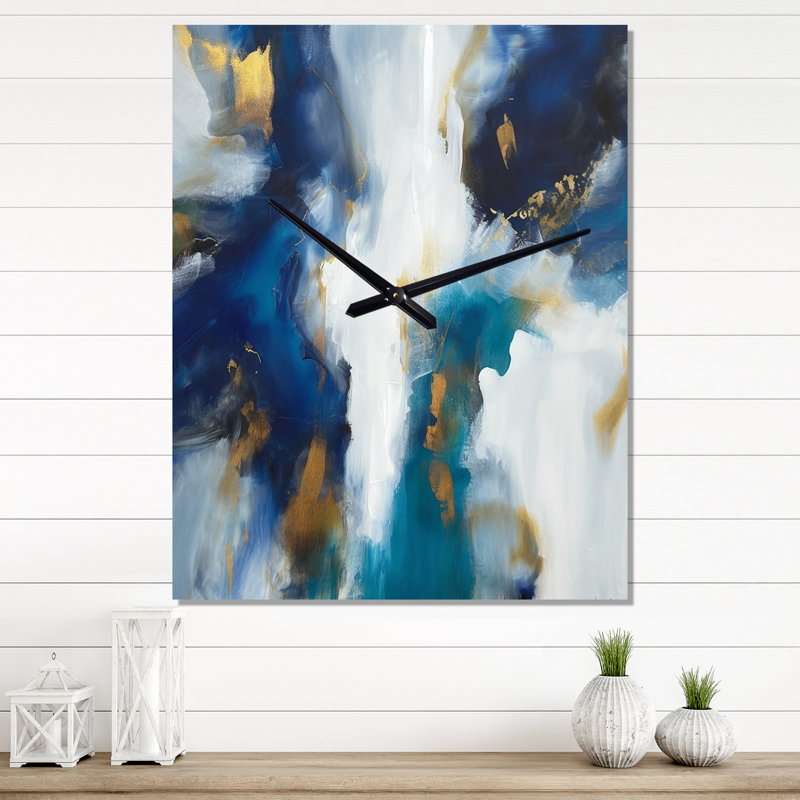 Transcendance abstraite en bleu et or III - Peinture abstraite très grandes horloges murales, Petit
