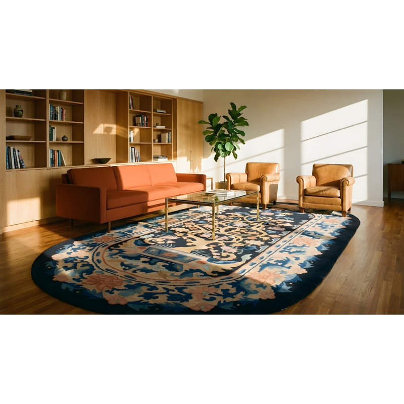 Antique Art Deco Small Scatter Size Wool Blue Navy Rug